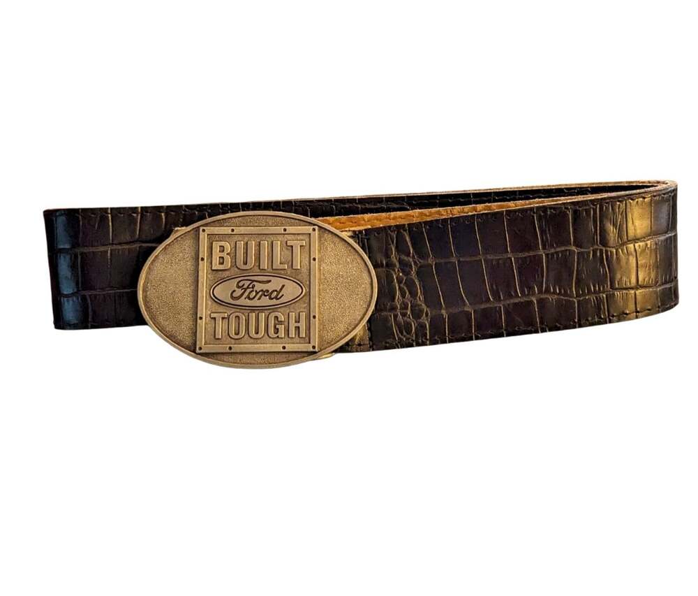 Ford Logo Built Tough Metal Belt Buckle With Italian Leather Belt Medium Canada